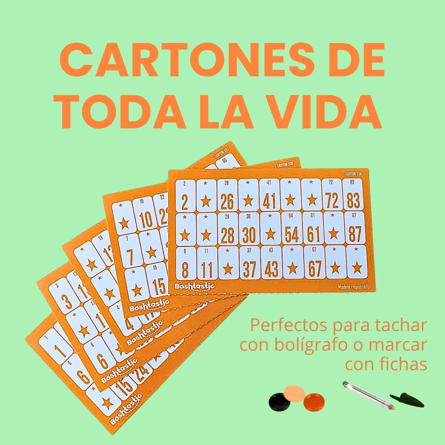 Cartones de Bingo para Tachar - Pack de 504 Unidades (Naranja)
